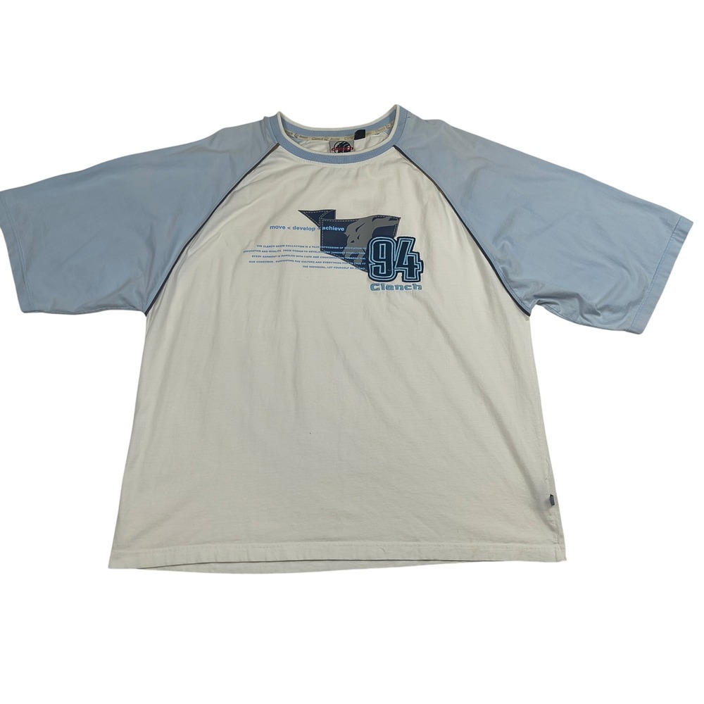 Vintage Clench Jeans Essential Element Raglan Graphic T-Shirt XXL White Blue